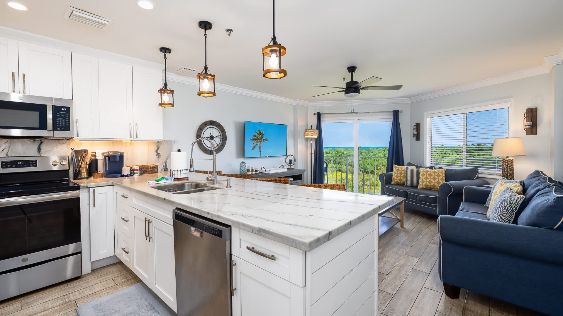 Saltair Loft kitchen and living room with mangrove views